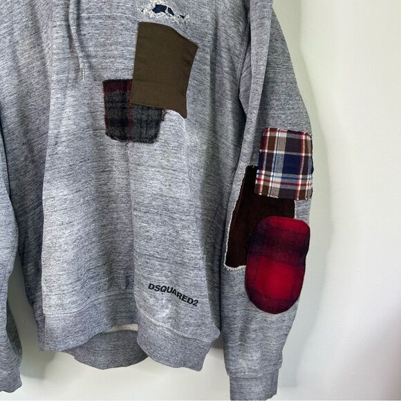 DSQUARED2 Patchwork Distressed Gray Hoodie size Large - Picture 8 of 11